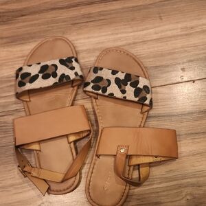 Leopard Print and Tan Sandals